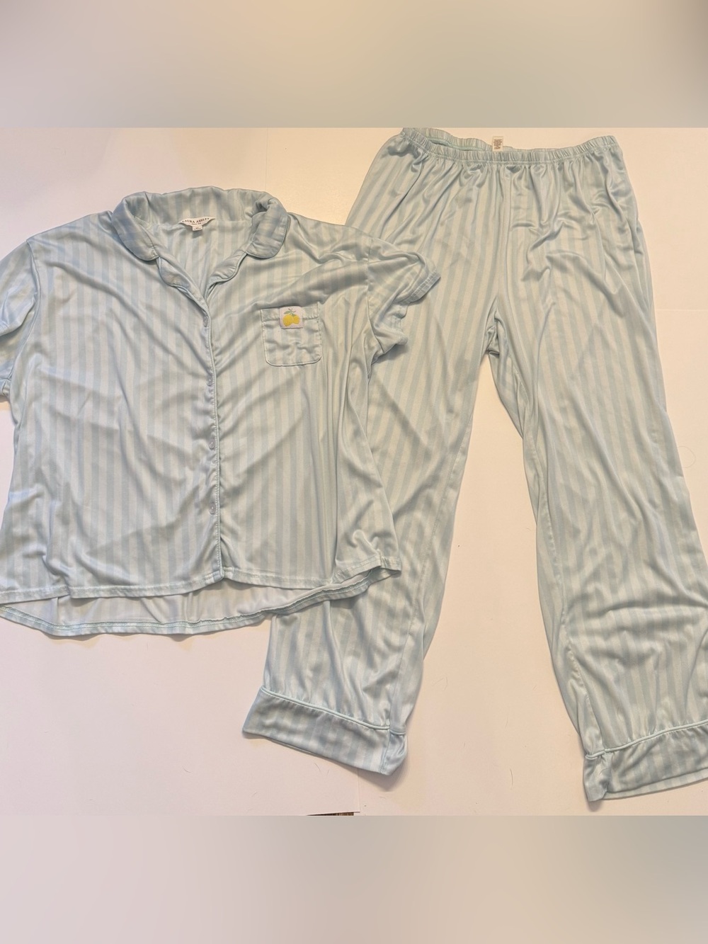Laura Ashley 2pc Light Blue & White Striped Pajama Pant Set Size XL Lemon